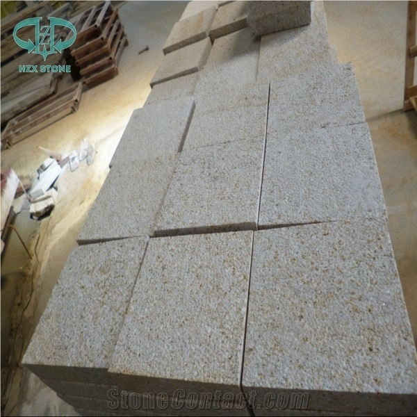 G682 Bushhammered Paver Tile, Sand Beige Granite Paving Tile, Yellow Granite
