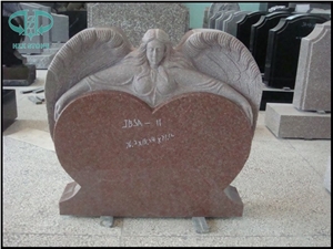 Indian Dakota Mahogany Double Half Heart Granite Monument, Family Tombstone, Double Half Heat Upright Headstone