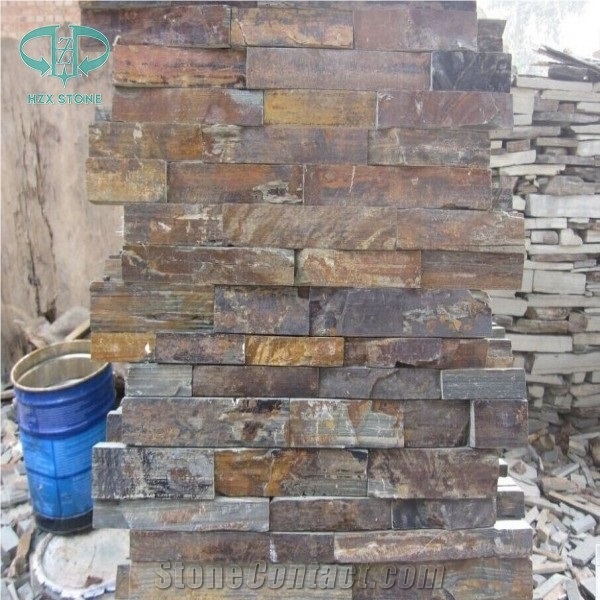Natural Rusty Yellow Slate Cultured Stone for Wall Cladding Decoration