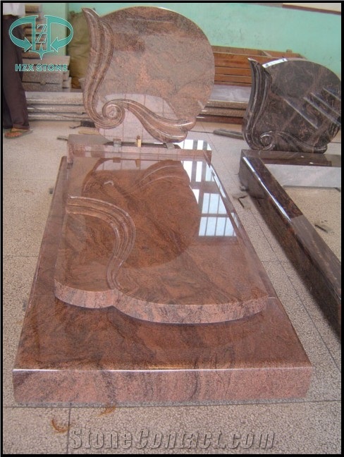 Red Monument with Rose, Red Granite Upright Monuments with Engraved Rose