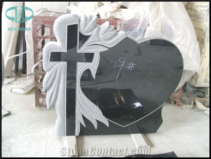 Shanxi Black Granite Angel with Heart Shape Monument, Headstone