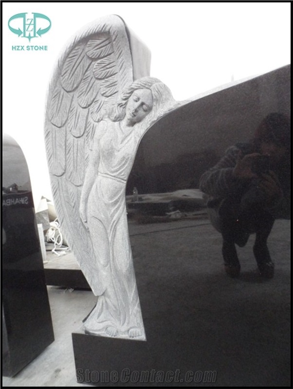 Shanxi Black Granite Tombstone & Monument,Memorials,Gravestone & Jesus Sculpture Cross Headstone Produce for Poland Client