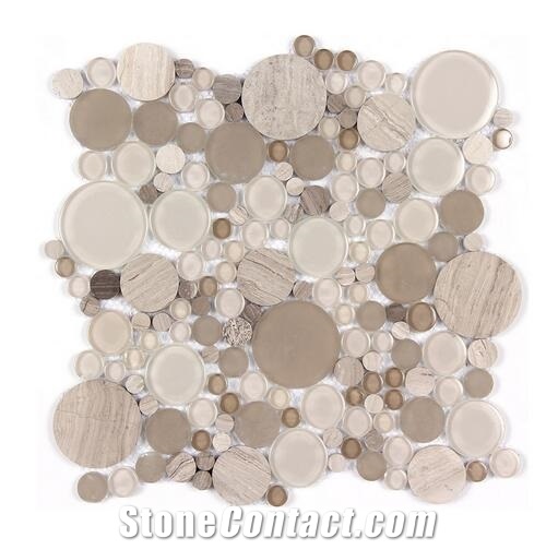 Brown Glass Mix Beige Marble Mosaic Tile Linear Strip Mosaic Tile for Project