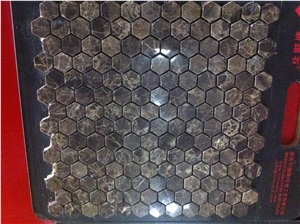 Brown Marble Polished Mosaic Tile Dark Emperdador Hexagon 1" Chipped Mosaic Tile for Floor