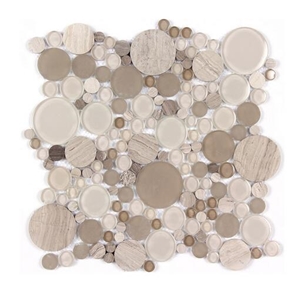 Circle Grey Wood Marble Mix Glass Pebble Mosaic Tile for Wall