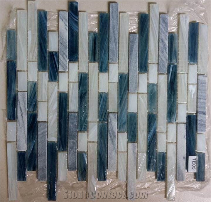 Glass Mix Travertine Mosaic Tile for Back Splash