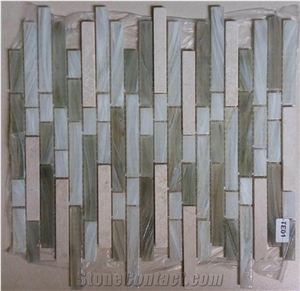 Marble Wooden Grey Mix Brown Glass Mosaic for Wall Strip Tile