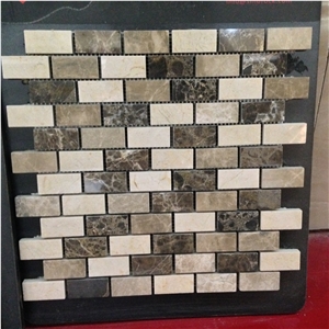 Mixed Marble Mini Brick Mosaic Crema Marfil Subway Mosaic Tile for Wall