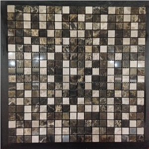 Mixed Marble Mosaic Tile Dark Emperador Chipped Mosaic for Wall