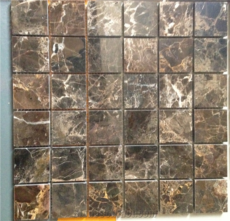 Mixed Marble Mosaic Tile Dark Emperador Chipped Mosaic for Wall
