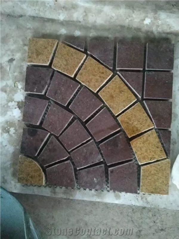 Red Porphyry with Yellow and Black Granite Cobble Stone,Natural Surface Drive Pavers Garden Stepping Pavements