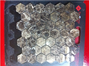 Spanish Marble Polished Mosaic Spanish Emperador Hexagon Chip 2" Mosaic Tile for Wall