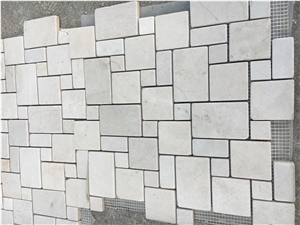 Tumbled French Pattern Mosaic Tile Crema Marfil Tumbled Chipps Mosaic for Flooring