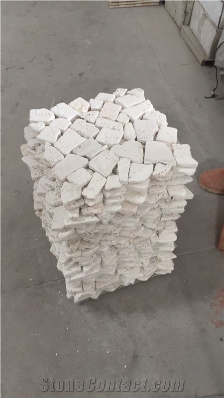 Tumbled Pebble Mosaic Tile White Travertine Tumbled Chipped Mosaic for Project