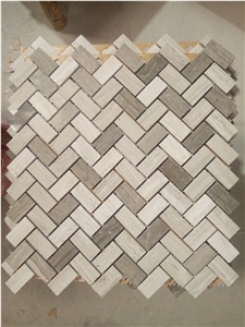 Wooden White + Grey Marble Strip Marble Mosaic Tiles for Wall Decoration