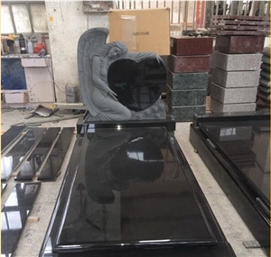 Black Granite Angel with Heart Headstone Monument