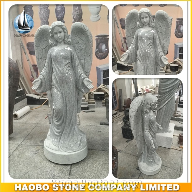 China Grey Granite Handcarved Angel Statue with Base