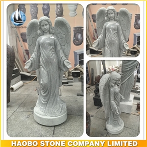 China Grey Granite Handcarved Angel Statue with Base
