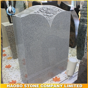 China Light Grey G633 Granite Polished Upright Headstones, Lawn Memorials, Carved Rose Gravestones, Grey Ogee Top Headstone with Carved Flowers in Top