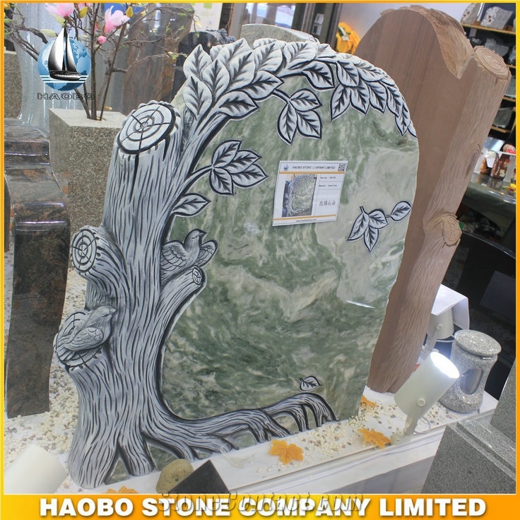 Green Marble Tree Carving Headstone