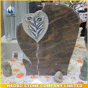 New Designs Aurora Granite Gravestone, Carved Headstones, Tombstones with Flower Carvings, Grabsteine,Traditionelle Einzelsteine,Grabmale Natur