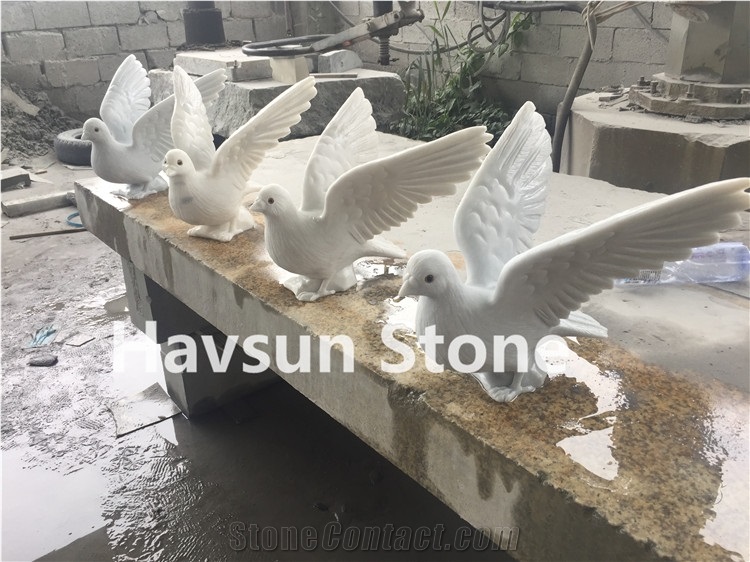Dove Sculpture Sichuan White La Paloma White Marble Animal Sculpture