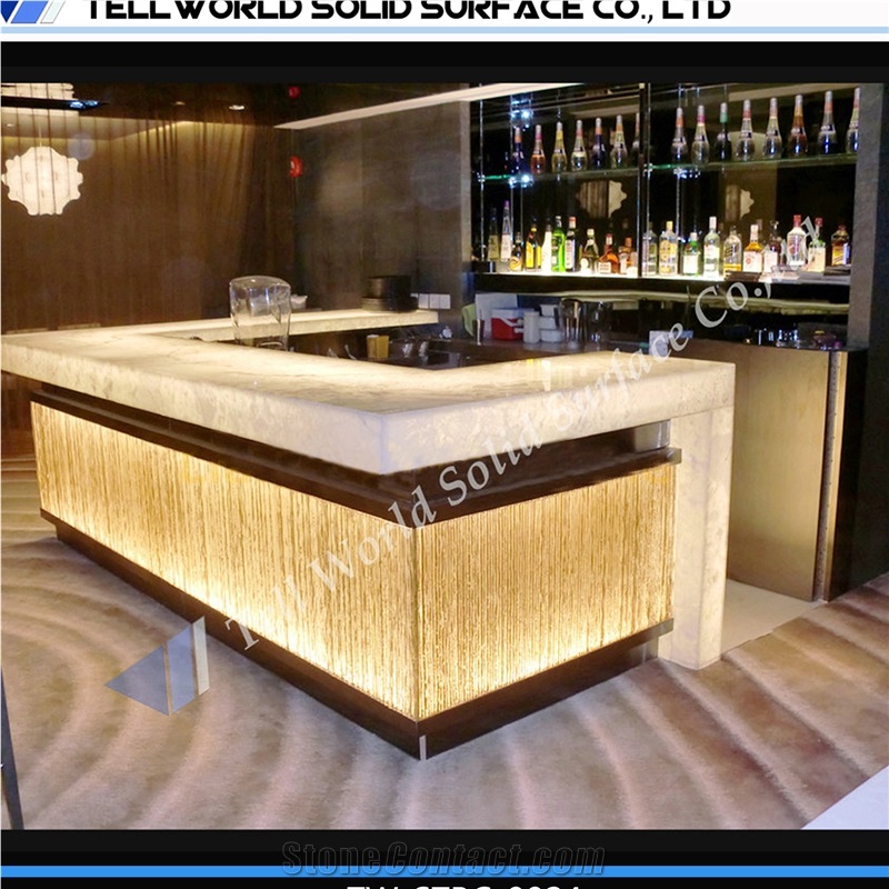 Modern Nightclub Acrylic Solid Surface Bar Counter with Led