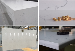 Carrara White Marble Looking Quartz Stone Solid Surfaces Polished Slabs & Tiles Engineered Stone Artificial Stone Slabs for Hotel, Kitchen,Bathroom