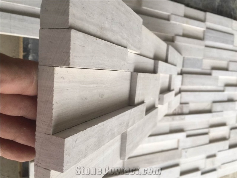 Polsihed White Wooden Marble Culture Stone Wall Cladding