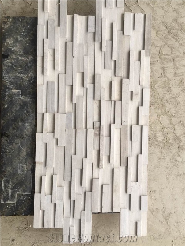 Polsihed White Wooden Marble Culture Stone Wall Cladding