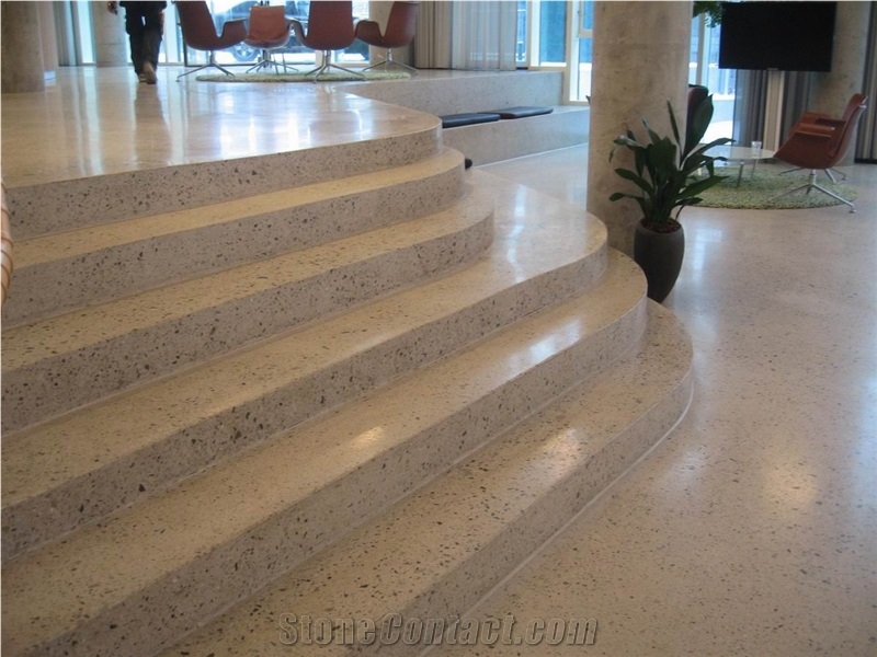 Customized Radius Shape White Crystallized Quartz Stone Stairs