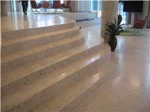 Customized Radius Shape White Crystallized Quartz Stone Stairs