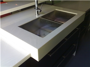 Polished Pure White Quartz Stone Kitchen Top with Ss Sinks