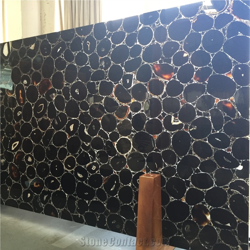 Backlit Luxurious Interior House Decoration Black Gemstone Wall Tiles and Floor Tiles