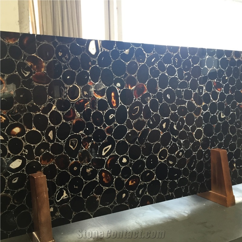 Backlit Luxurious Interior House Decoration Black Gemstone Wall Tiles and Floor Tiles