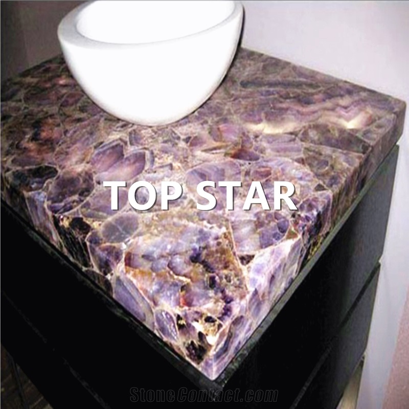 Backlit Luxurious Natural Stone Purple Amethyst Gemstone Agate Stone for Bar Tops