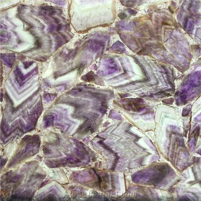 Backlit Natural Agate Gemstone Slab Purple Semi Precious Stone