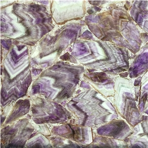 Backlit Natural Agate Gemstone Slab Purple Semi Precious Stone