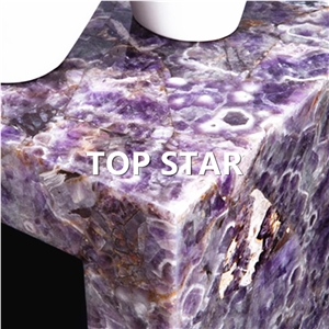 Lilac Gemstone Slab Backlit Natural Amethyst for Vanity Tops