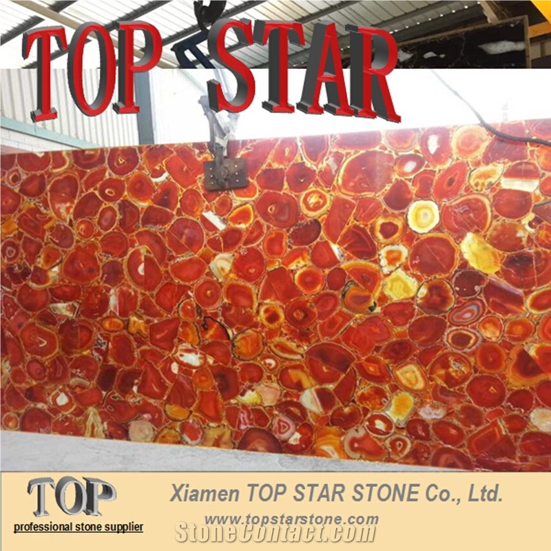 Luxurious Translucent Red Agate Semiprecious Slabs for Hotel Wall Panel Tile
