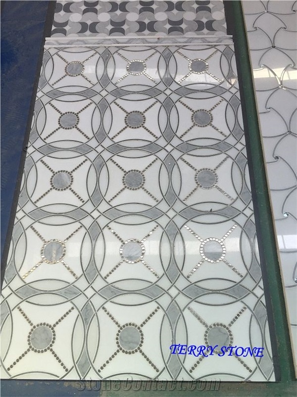 Flower Desing White Marble Mixed with Grey Marble Mosaic Tile, Good Quality Cheap Price China Mosaic Factory