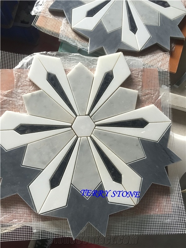 Waterjet Design Mosaic Tile on Sales, Polished Flower Design China Marble Stone Mosaic, China Mosaic Factory