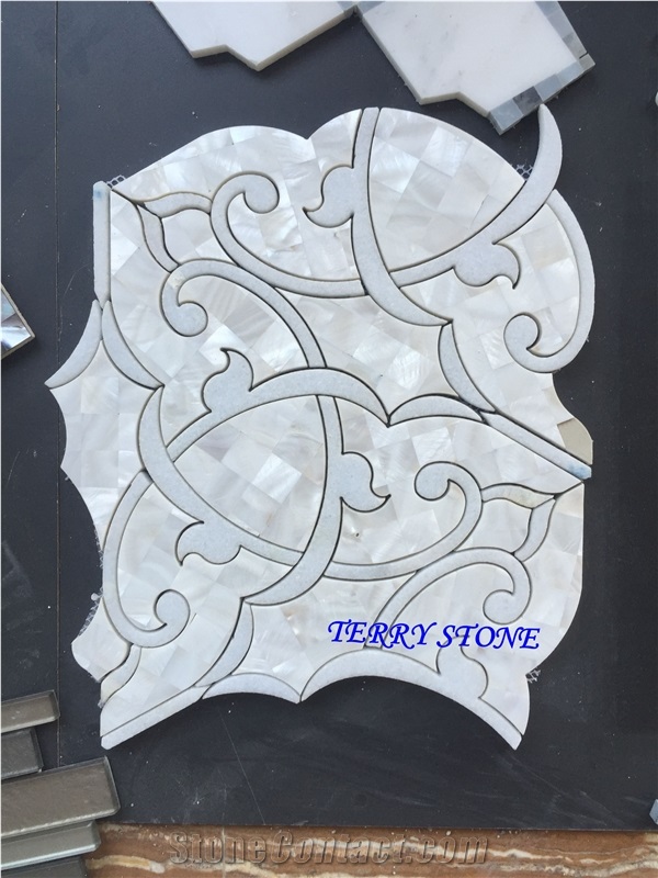 Waterjet Design Mosaic Tile on Sales, Polished Flower Design China Marble Stone Mosaic, China Mosaic Factory