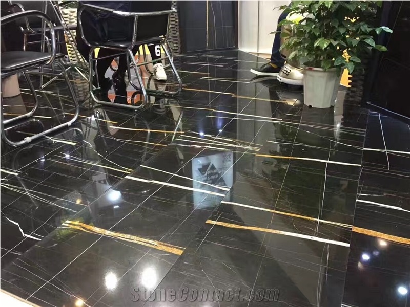 Sahara Noir Marble, Black and Gold Veins, Tunisian Marble, Slabs or Tiles, Suits for Bathroom, Bar, or Kitchen, Wall or Slabs or Tiles, Nice Price.