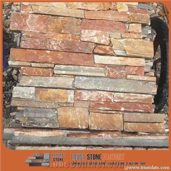 Autumn Brown Quartzite Ledgestone,Cultured Stone Cladding,Stacked Stone Veneer Wall Panels,On Sale China