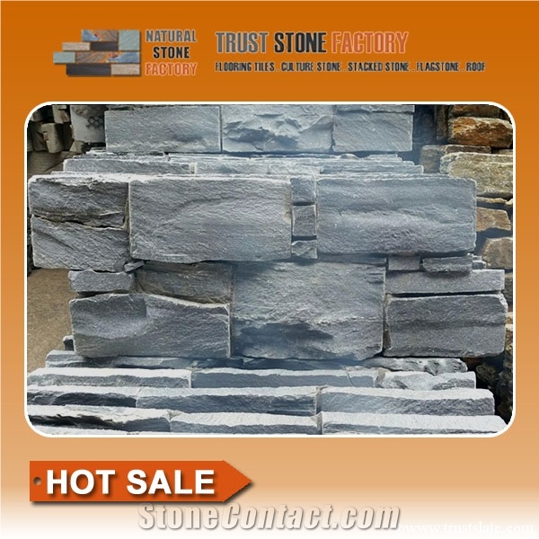 Black Quartzite Stacked Stone Tile,Exteria Stacked Stone Veneer,Stacked Stone Panels