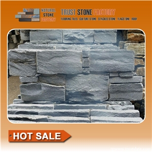 Black Quartzite Stacked Stone Tile,Exteria Stacked Stone Veneer,Stacked Stone Panels