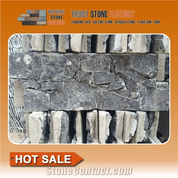 Black Quartzite Stacked Stone Tile,Real Stacked Stone Panels,Wall Fireplace Decoration