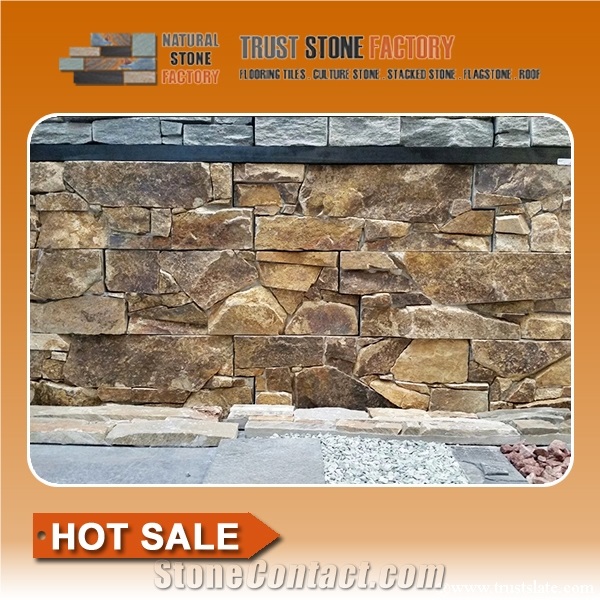 Brown Copper Quartzite Stacked Stone Wall Tiles