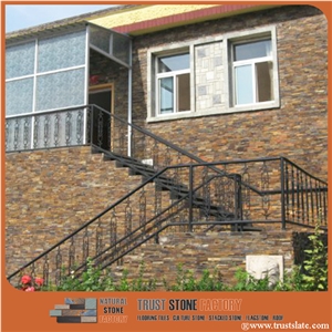 Brown Desert Yellow Slate Stacked Stone Cladding,Cultured Stones Ledges Stone Veneer for Fireplace Wall Decoration